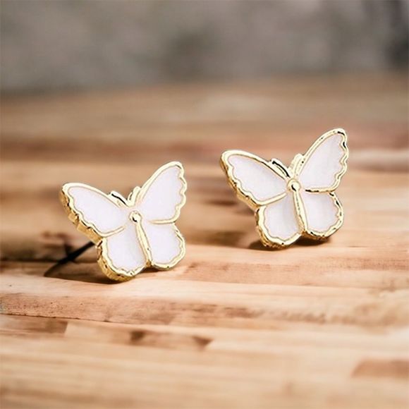 Tiny Petite beautiful pearl-colored butterfly earrings. - Picture 6 of 9